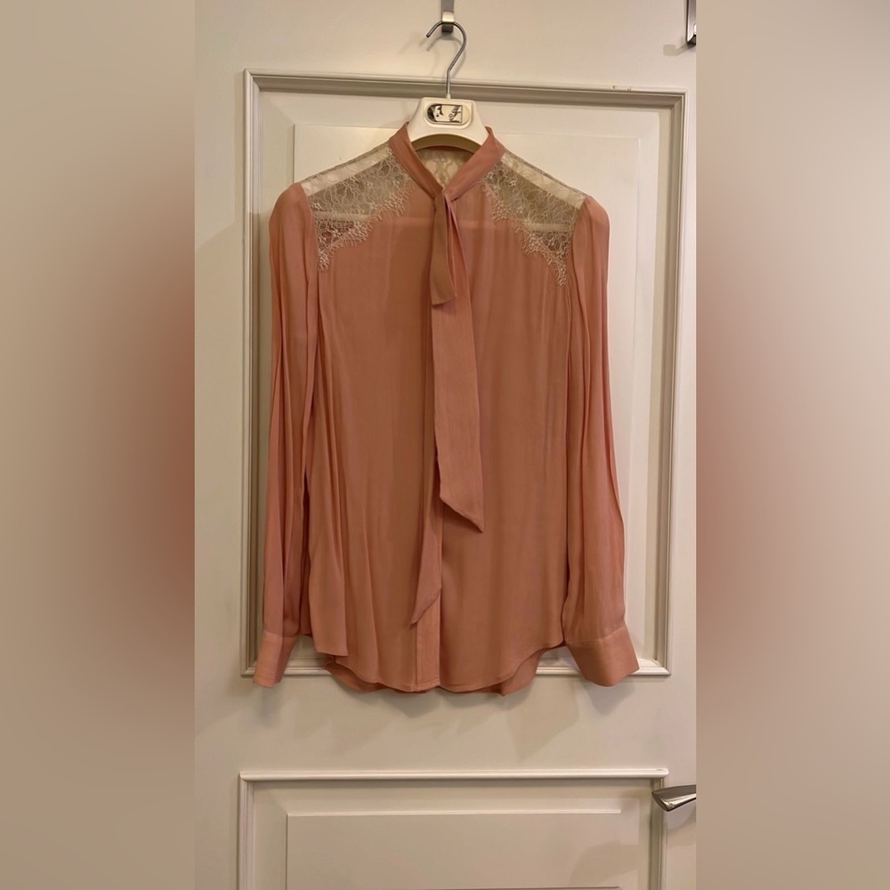 Zara Elegant Peach long sleeved Blouse with Lace Detail size M